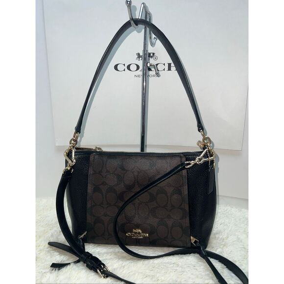 Coach Sig Marlon Shoulder/Crossbody bag Brown Black Good Condition - Picture 1 of 6